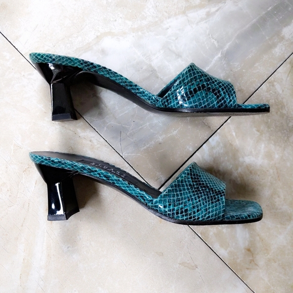 VTG Stuart Weitzman Teal Green Python Snake Slides - Picture 3 of 6